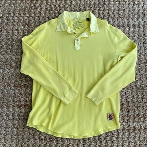 Tommy Bahama Waffle Knit Henley Shirt L Yellow Green Trim Long Sleeve